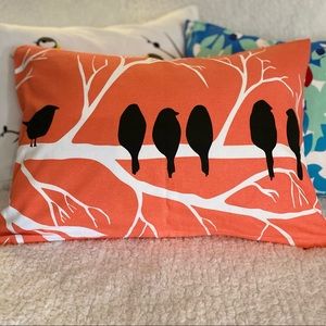 New coral perched birds throw pillow